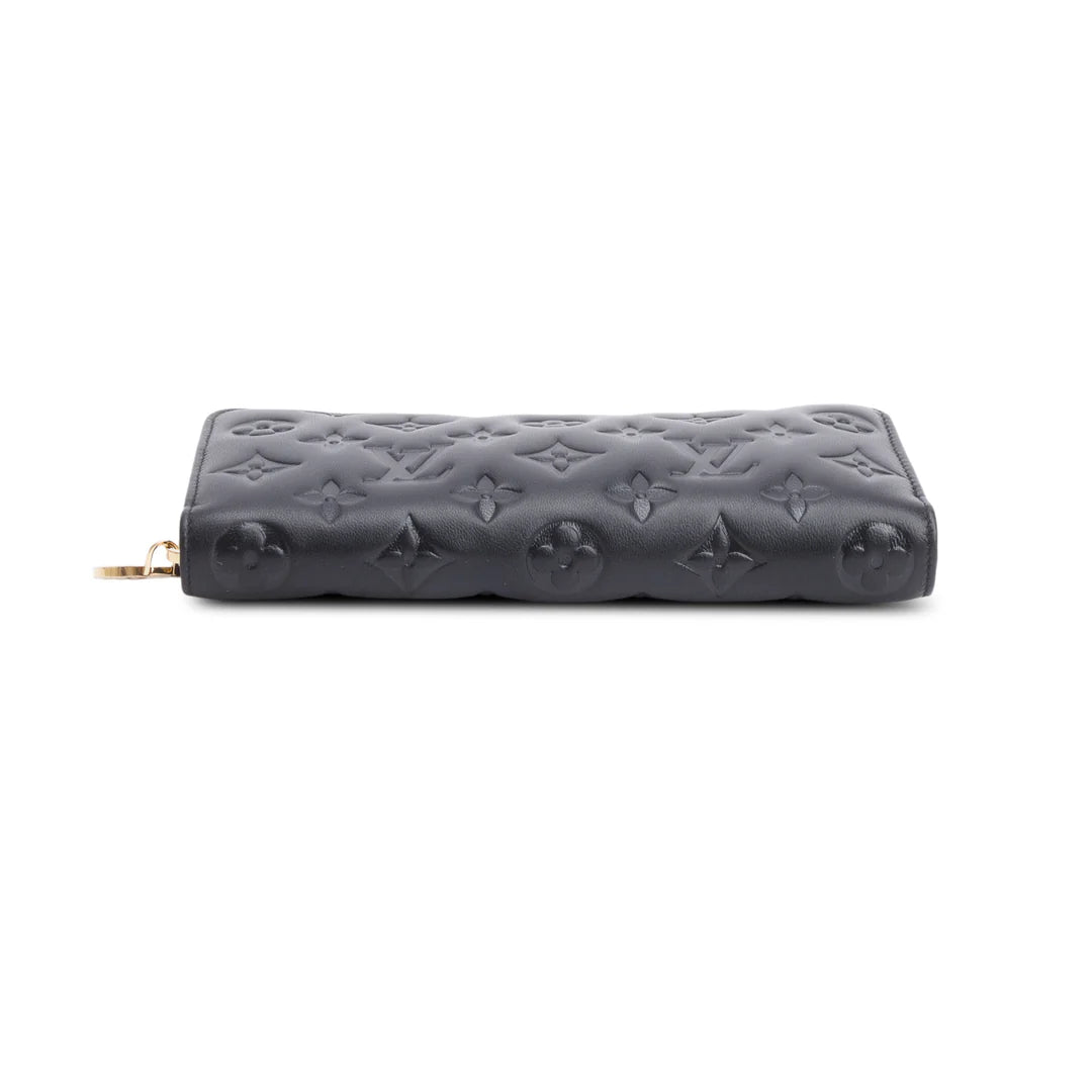 Black Monogram Embossed Leather Coussin Zippy Wallet w/ Box