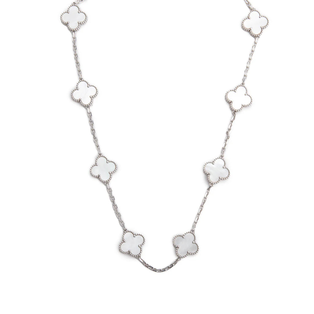 18k White Gold Vintage Alhambra 10 Motif Mother of Pearl Necklace Coeur Cult Core