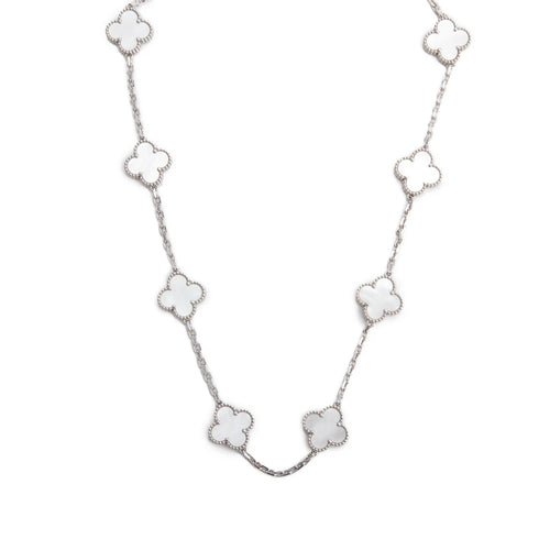 18k White Gold Vintage Alhambra 10 Motif Mother of Pearl Necklace Coeur Cult Core