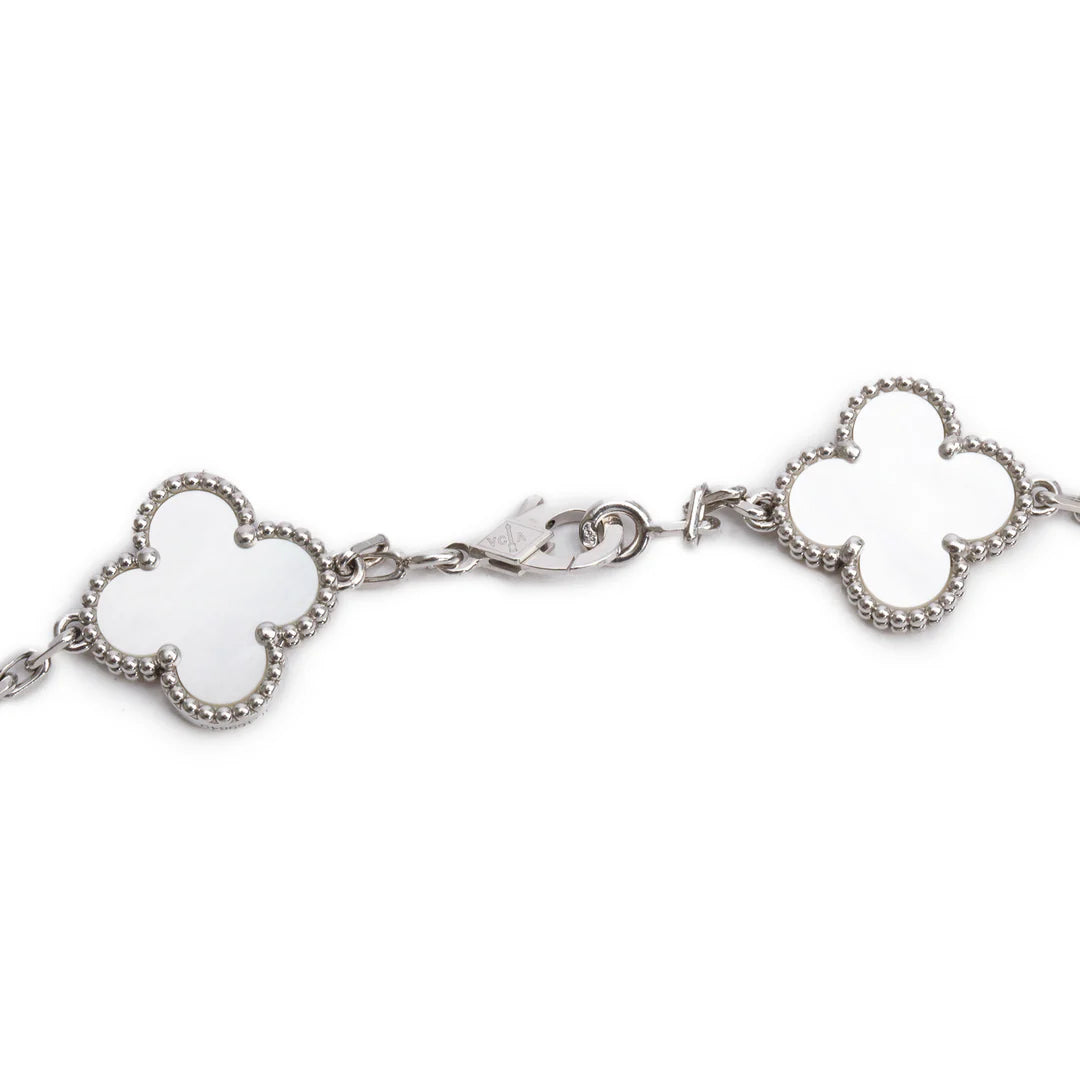18k White Gold Vintage Alhambra 10 Motif Mother of Pearl Necklace Coeur Cult Core