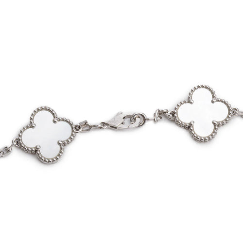 18k White Gold Vintage Alhambra 10 Motif Mother of Pearl Necklace Coeur Cult Core