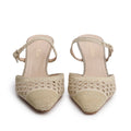 Beige/Gold Cannage Fabric Capture Slingback Pumps, Size 37 w/ Box