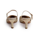 Beige/Gold Cannage Fabric Capture Slingback Pumps, Size 37 w/ Box
