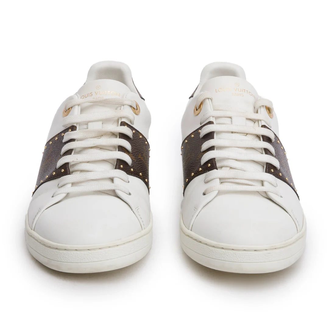 2021 White Calfskin Leather Monogram Canvas Frontrow Sneakers, Size 40
