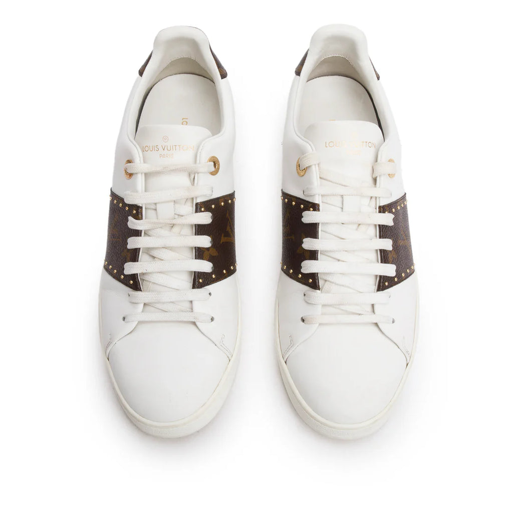 2021 White Calfskin Leather Monogram Canvas Frontrow Sneakers, Size 40