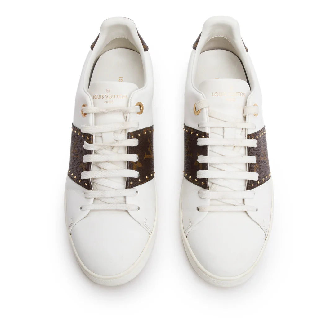 2021 White Calfskin Leather Monogram Canvas Frontrow Sneakers, Size 40
