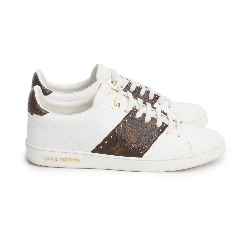 2021 White Calfskin Leather Monogram Canvas Frontrow Sneakers, Size 40