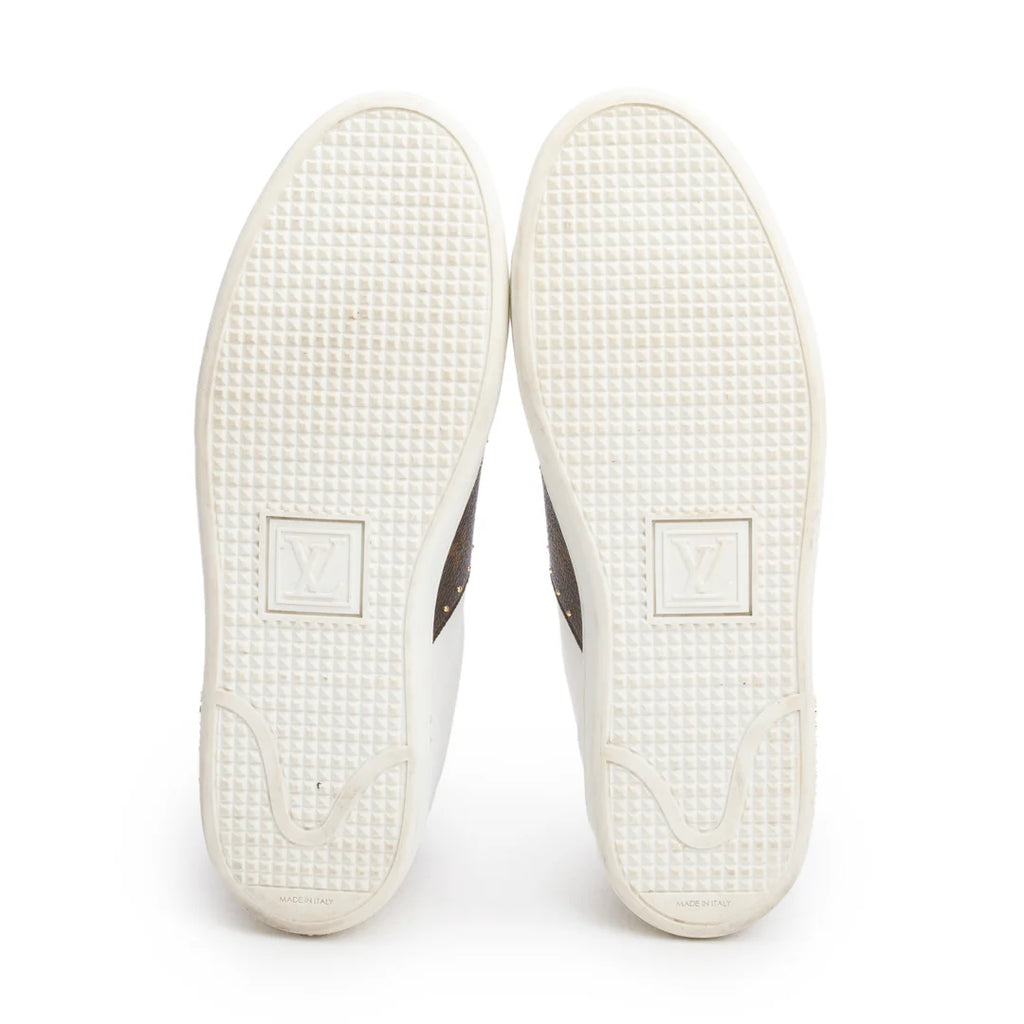 2021 White Calfskin Leather Monogram Canvas Frontrow Sneakers, Size 40
