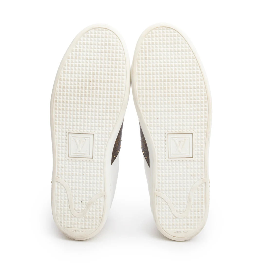 2021 White Calfskin Leather Monogram Canvas Frontrow Sneakers, Size 40