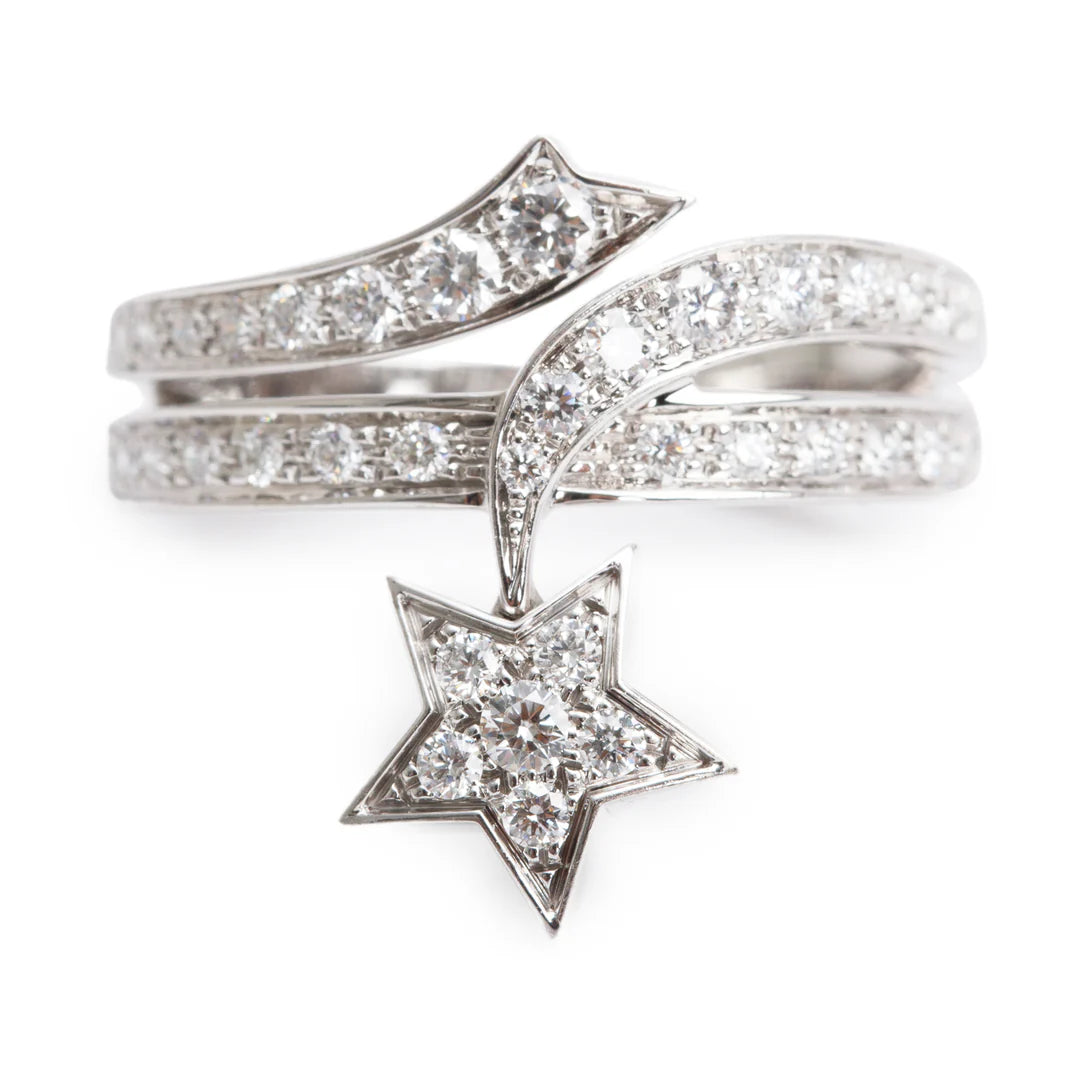18k White Gold Diamond Etoile Filante Ring, Size 53 6.5 w/ Box Coeur Cult Core