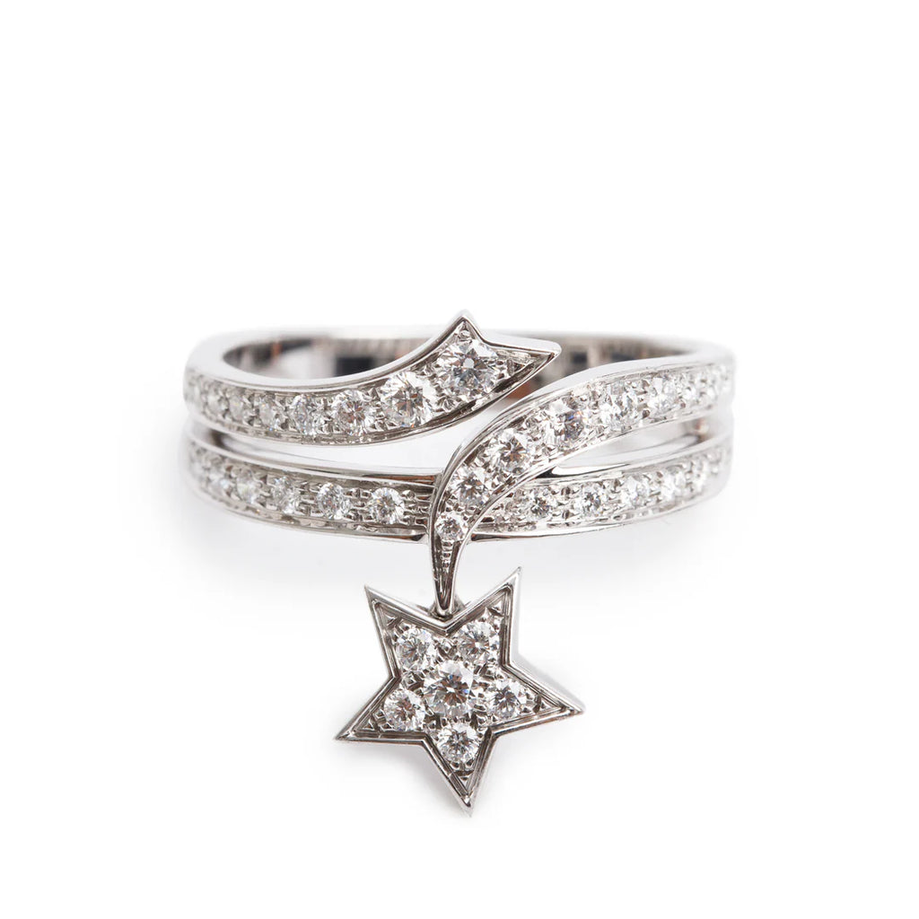 18k White Gold Diamond Etoile Filante Ring, Size 53 6.5 w/ Box Coeur Cult Core