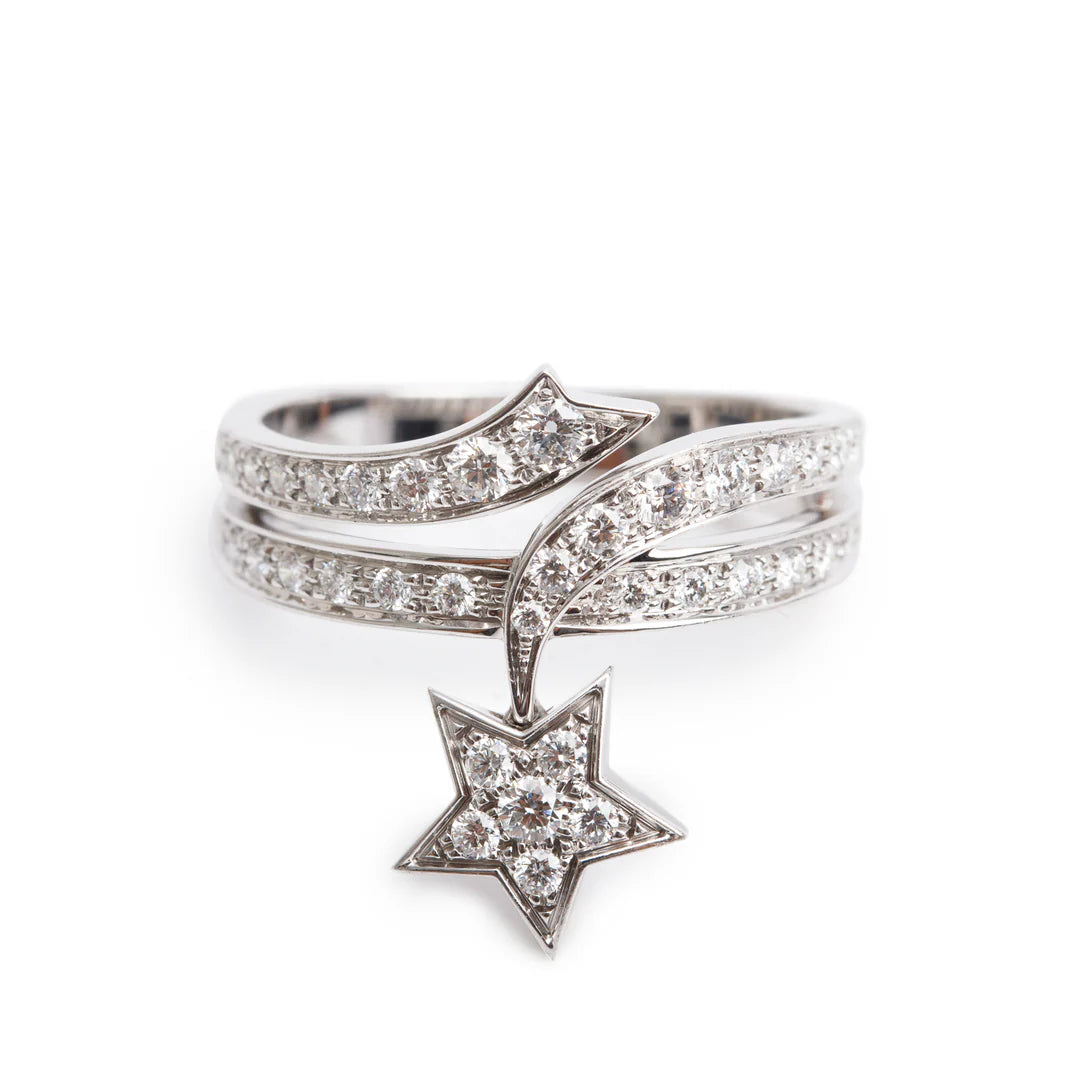 18k White Gold Diamond Etoile Filante Ring, Size 53 6.5 w/ Box Coeur Cult Core