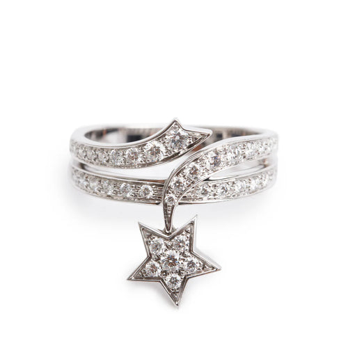 18k White Gold Diamond Etoile Filante Ring, Size 53 6.5 w/ Box Coeur Cult Core