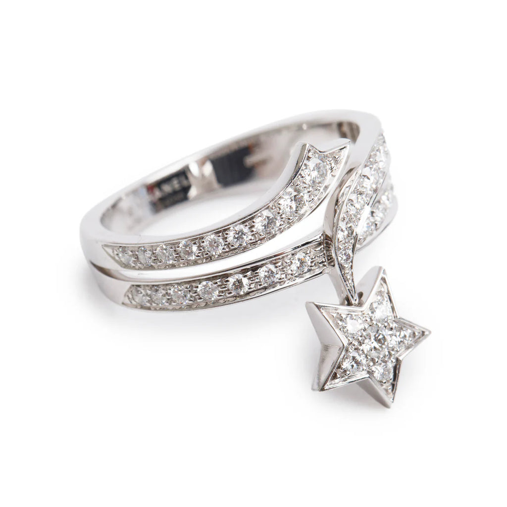 18k White Gold Diamond Etoile Filante Ring, Size 53 6.5 w/ Box Coeur Cult Core
