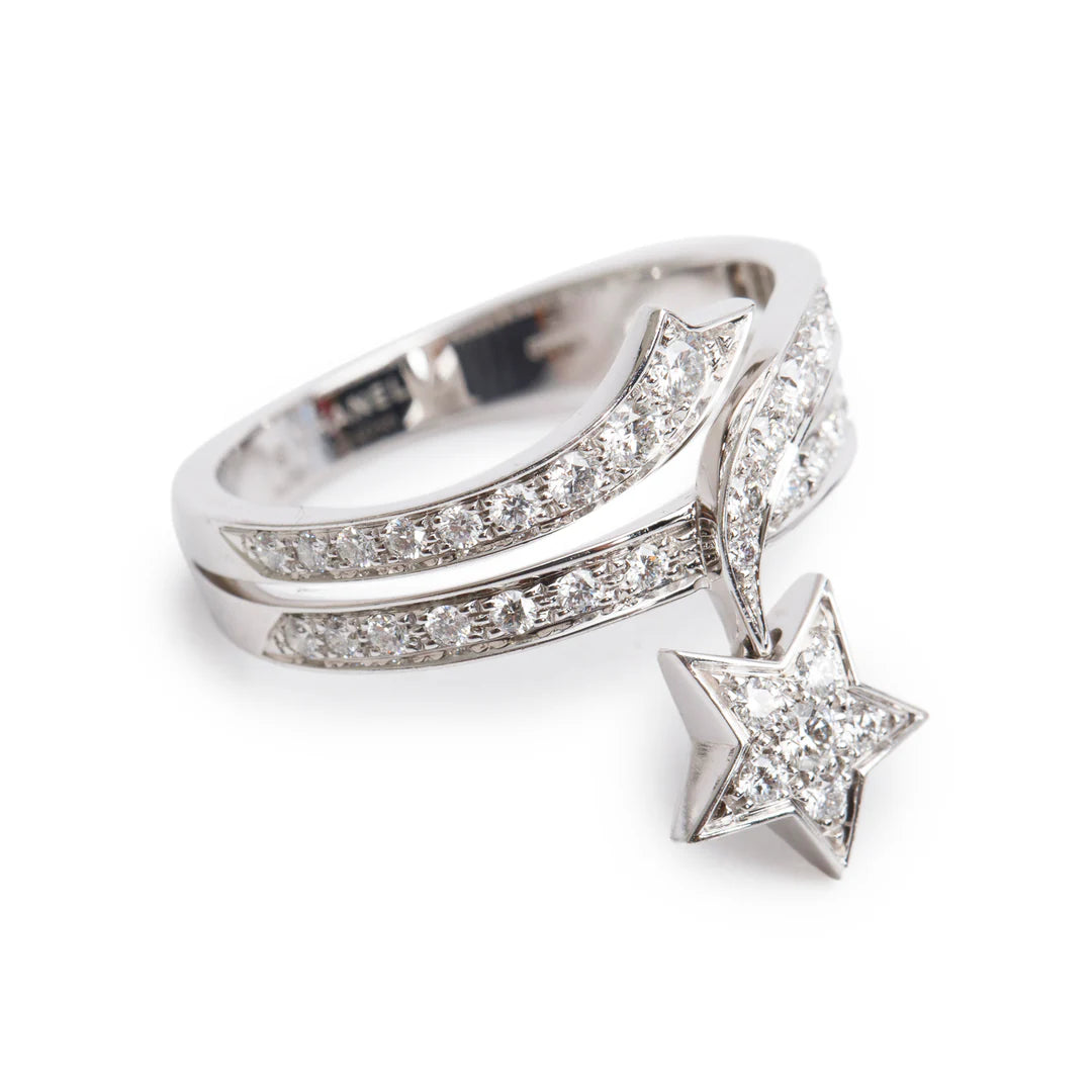 18k White Gold Diamond Etoile Filante Ring, Size 53 6.5 w/ Box Coeur Cult Core