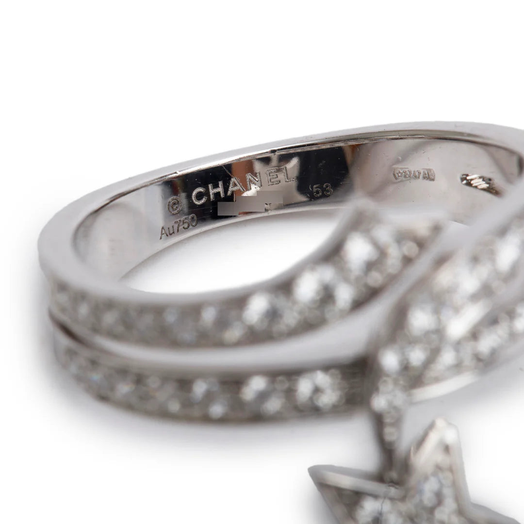 18k White Gold Diamond Etoile Filante Ring, Size 53 6.5 w/ Box Coeur Cult Core
