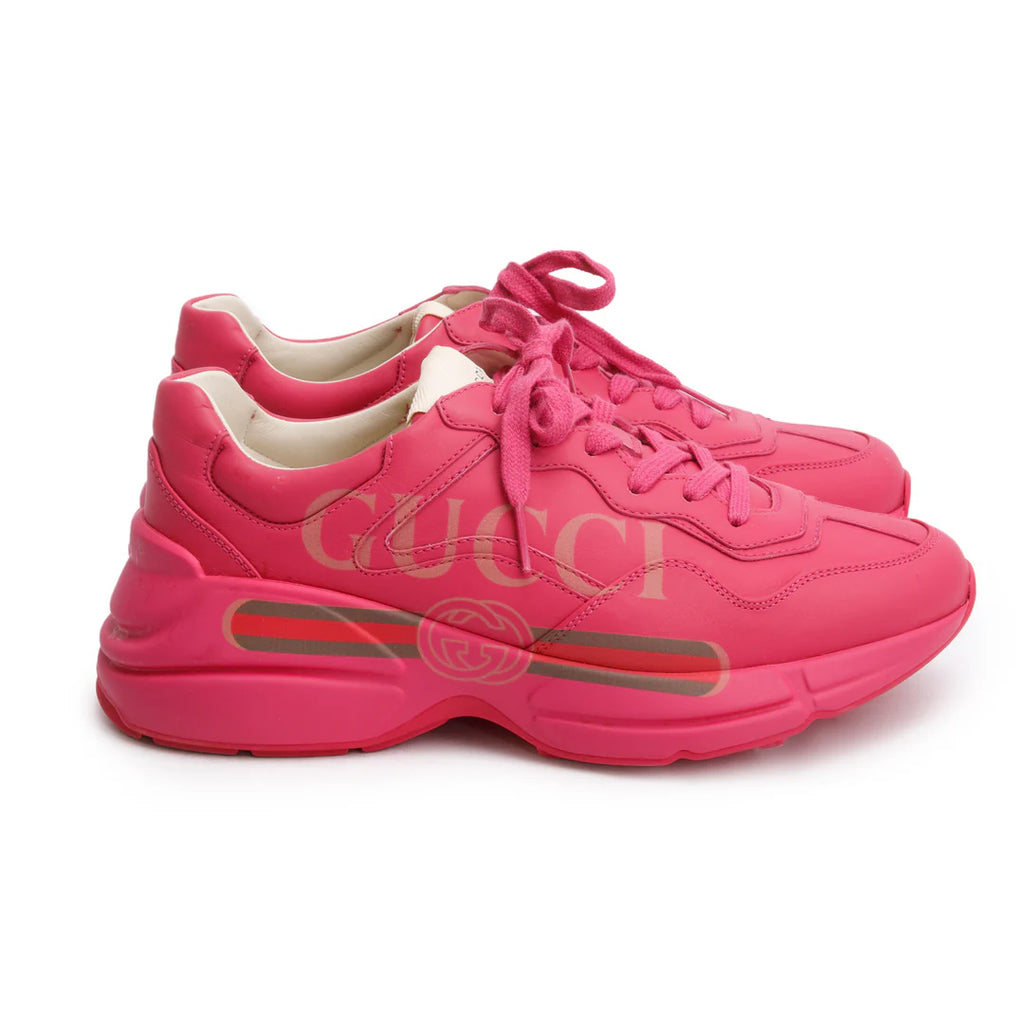 Pink Leather Women's Rhyton Logo Sneakers, Size 39 w/ Box