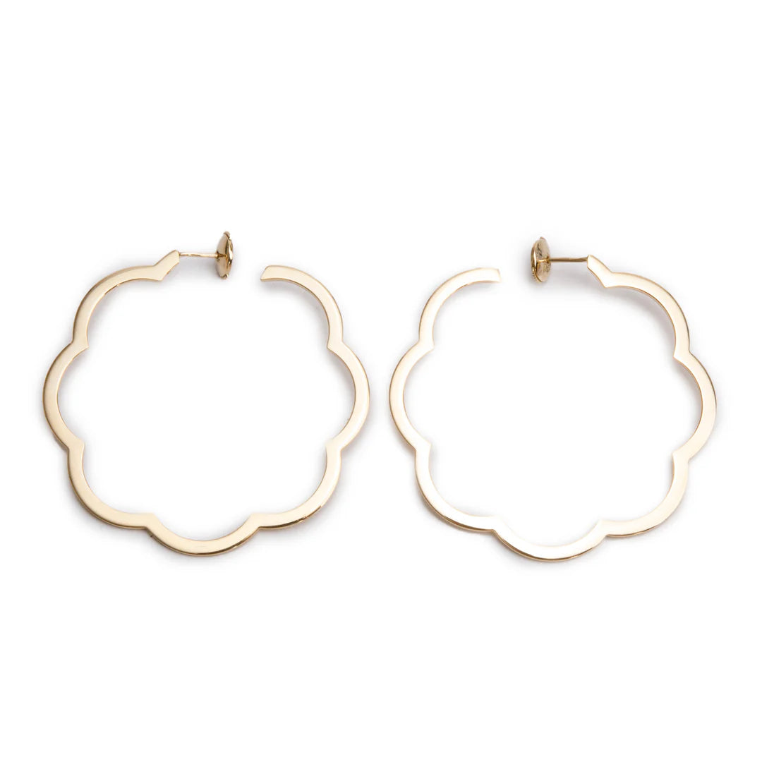 18k Yellow Gold Large Profil de Camelia Hoop Earrings Coeur Cult Core