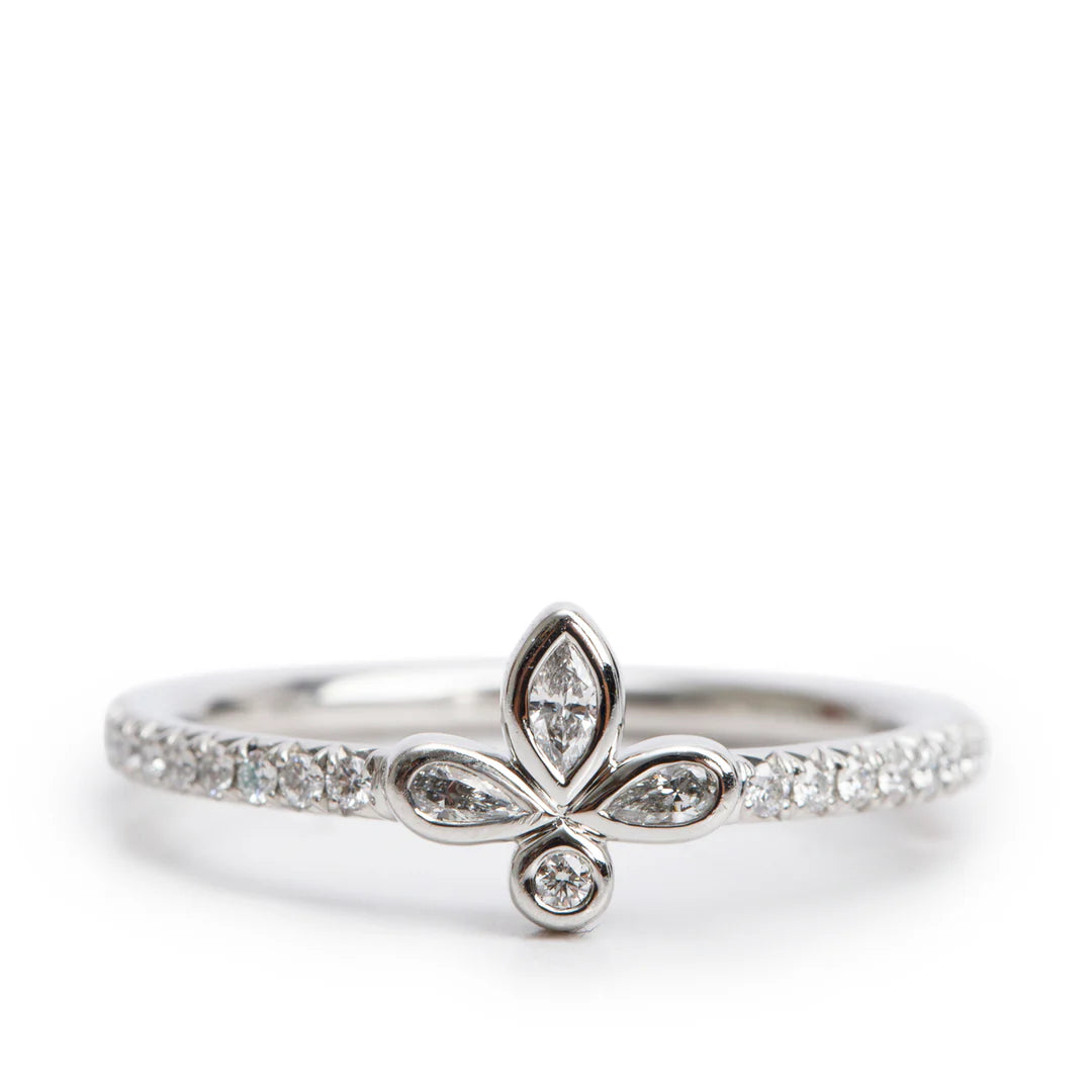 Platinum Diamond Fleur de Lis Ring, Size 5 w/ Box Coeur Cult Core