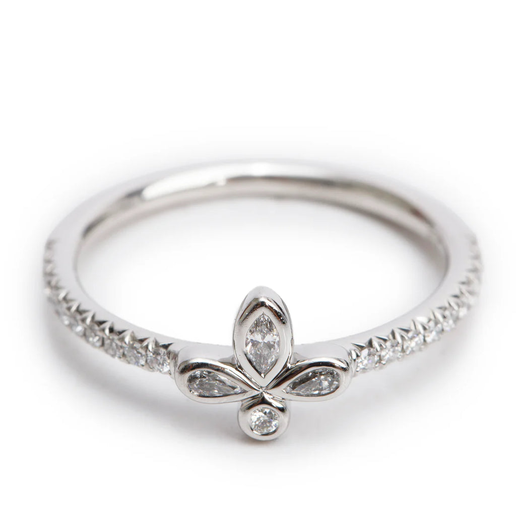Platinum Diamond Fleur de Lis Ring, Size 5 w/ Box Coeur Cult Core