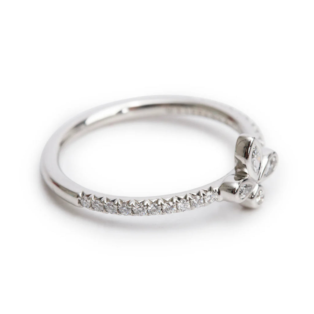 Platinum Diamond Fleur de Lis Ring, Size 5 w/ Box Coeur Cult Core