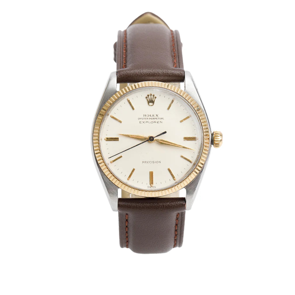 Vintage Stainless Steel &amp; 14k Yellow Gold Explorer 34 MM Watch 5501 Coeur Cult Core