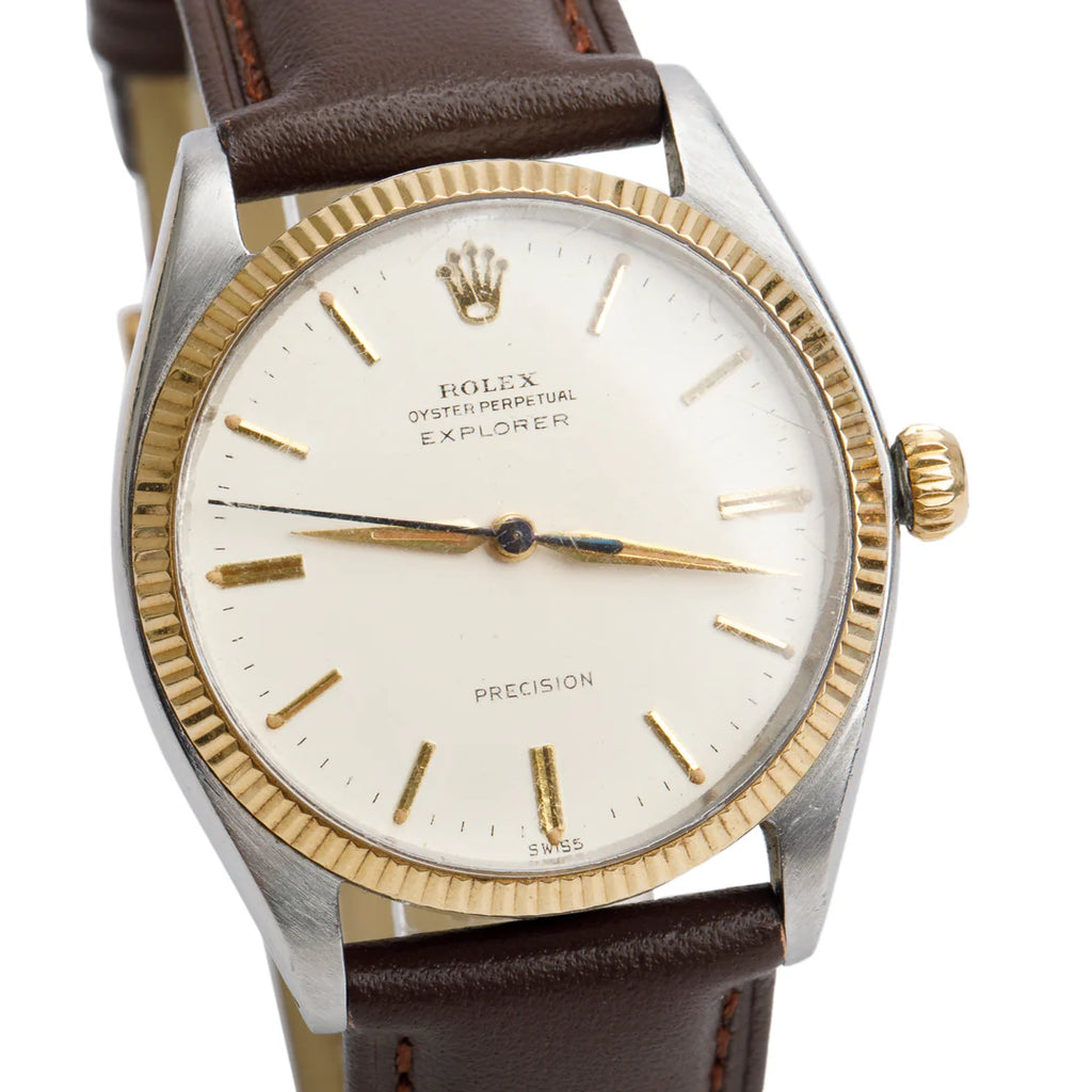 Vintage Stainless Steel &amp; 14k Yellow Gold Explorer 34 MM Watch 5501 Coeur Cult Core