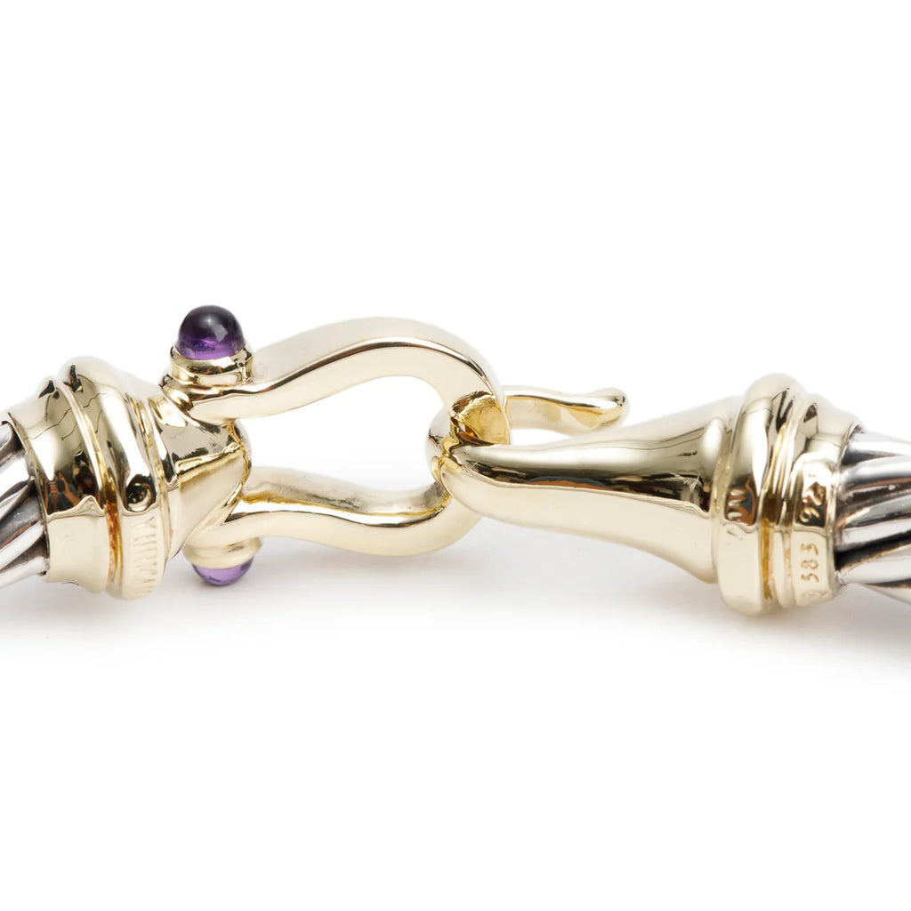 Sterling Silver &amp; 14k Yellow Gold Amethyst 7 MM Cable Buckle Bracelet Coeur Cult Core