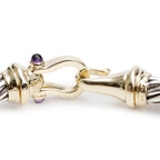 Sterling Silver &amp; 14k Yellow Gold Amethyst 7 MM Cable Buckle Bracelet Coeur Cult Core