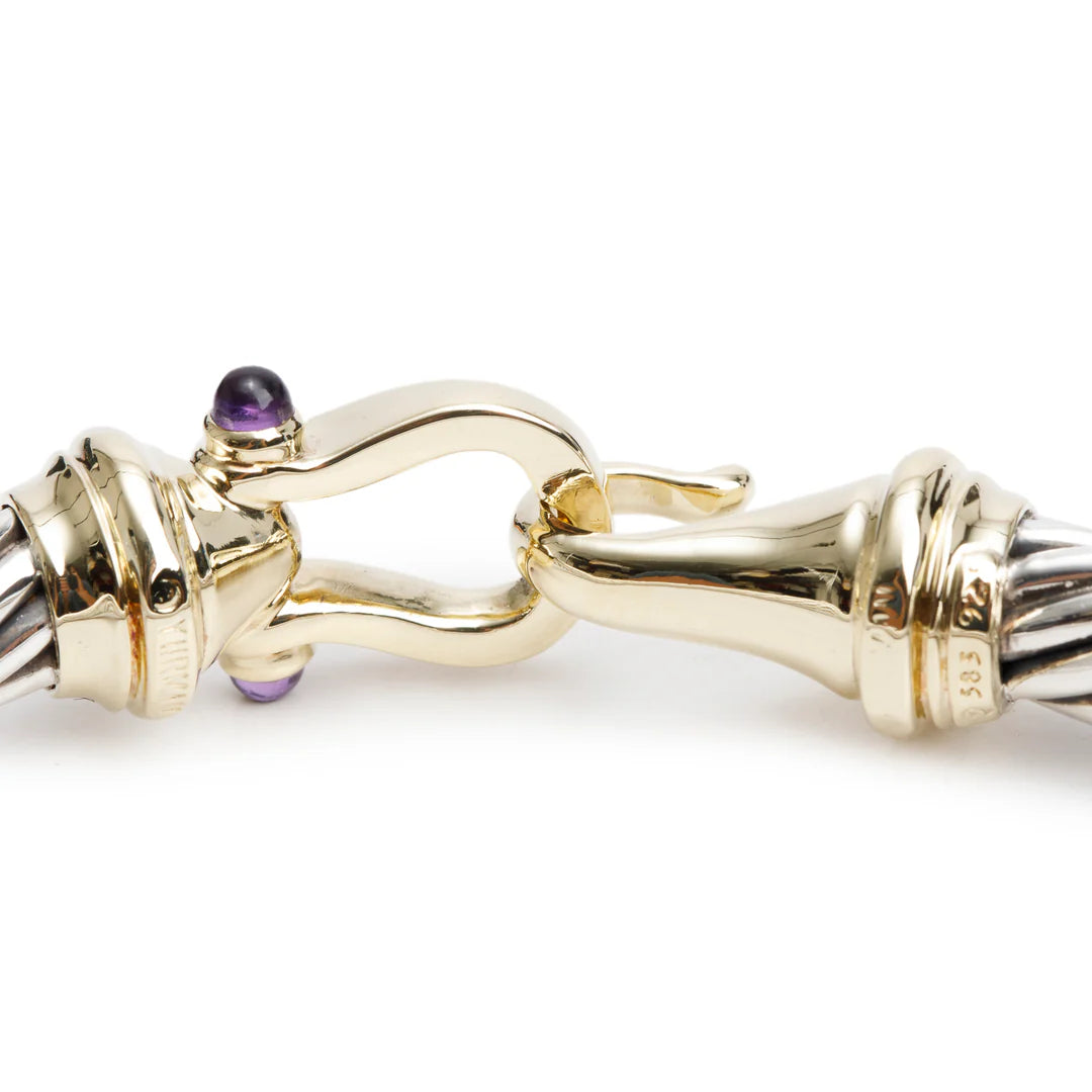 Sterling Silver &amp; 14k Yellow Gold Amethyst 7 MM Cable Buckle Bracelet Coeur Cult Core
