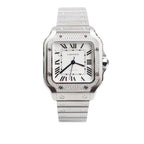 2023 Stainless Steel Diamond Bezel Santos de Automatic Watch, Medium Model 4075 w/ Box, Papers &amp; Extra Leather Strap