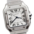 2023 Stainless Steel Diamond Bezel Santos de Automatic Watch, Medium Model 4075 w/ Box, Papers &amp; Extra Leather Strap