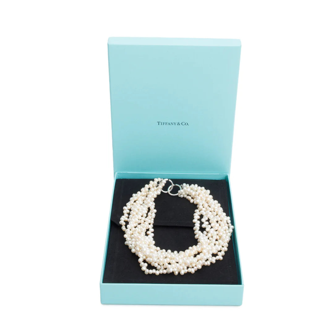 Paloma Picasso Sterling Silver Torsade Pearl Necklace w/ Box Coeur Cult Core
