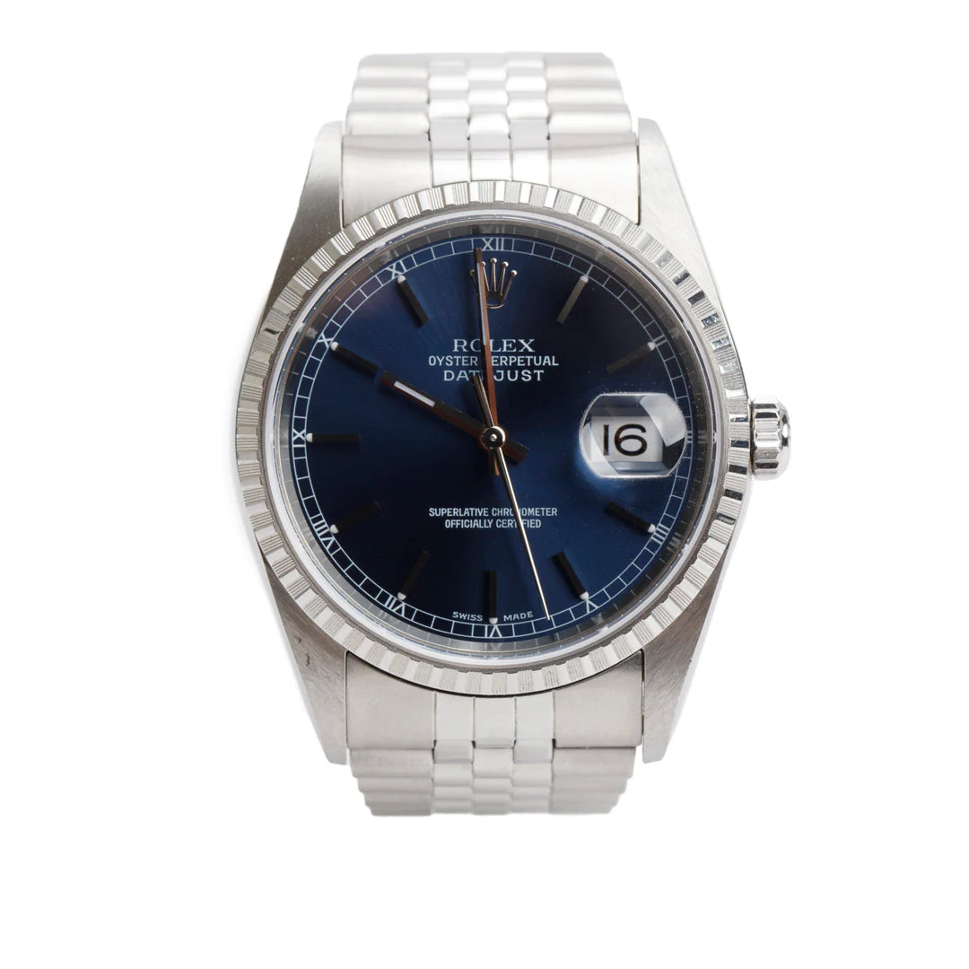 Stainless Steel Datejust 36 MM Automatic Watch Blue Dial 16220 w/ Box &amp; Papers