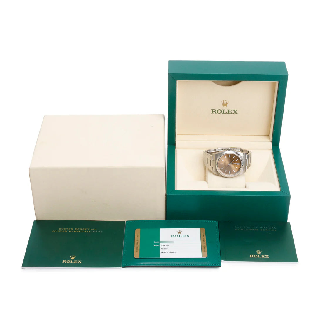 Stainless Steel Oyster Perpetual 36 MM Watch White GrapeDial 116000 w/ Box &amp; Papers