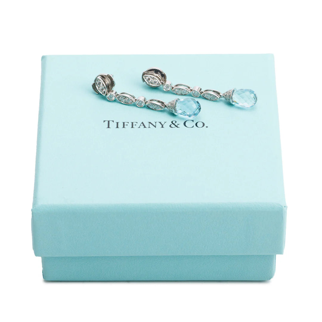 Platinum Aquamarine &amp; Diamond Drop Earrings w/ Box &amp; Papers Coeur Cult Core