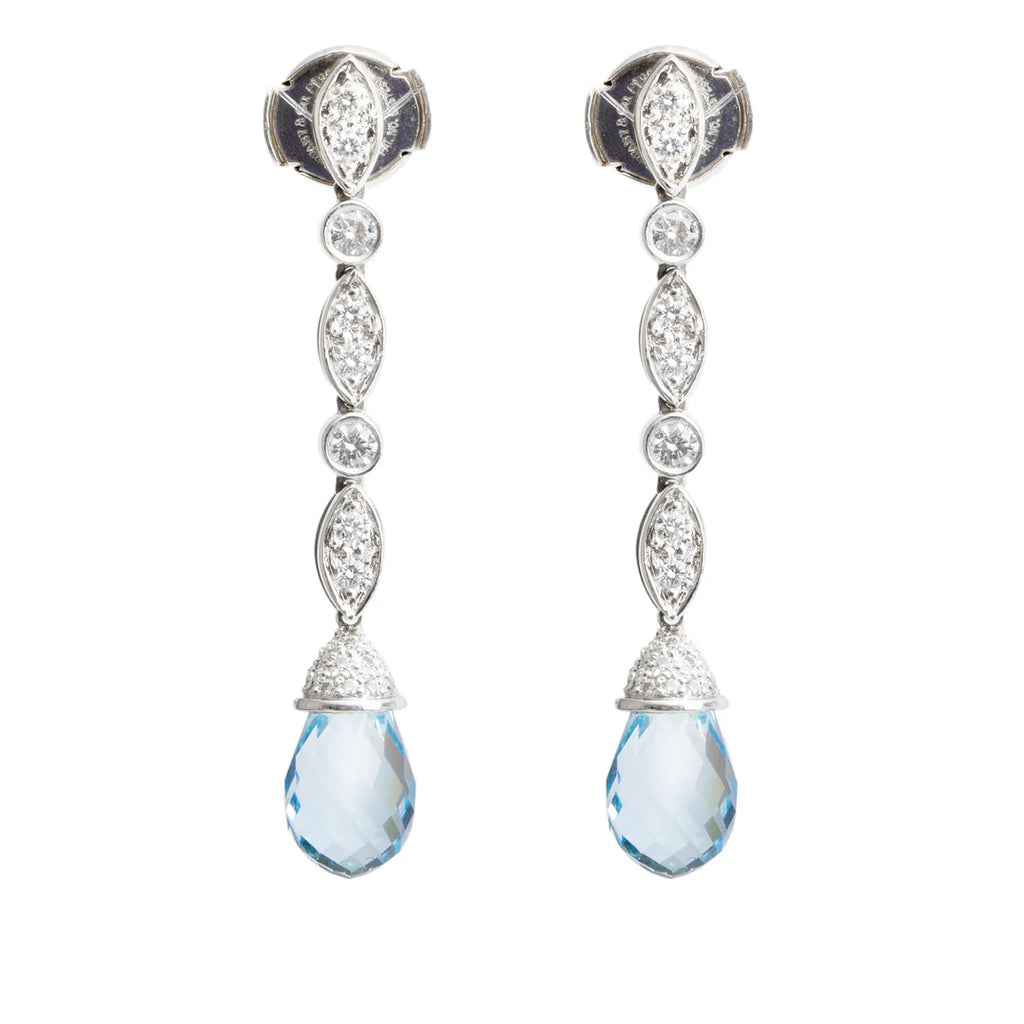 Platinum Aquamarine &amp; Diamond Drop Earrings w/ Box &amp; Papers Coeur Cult Core