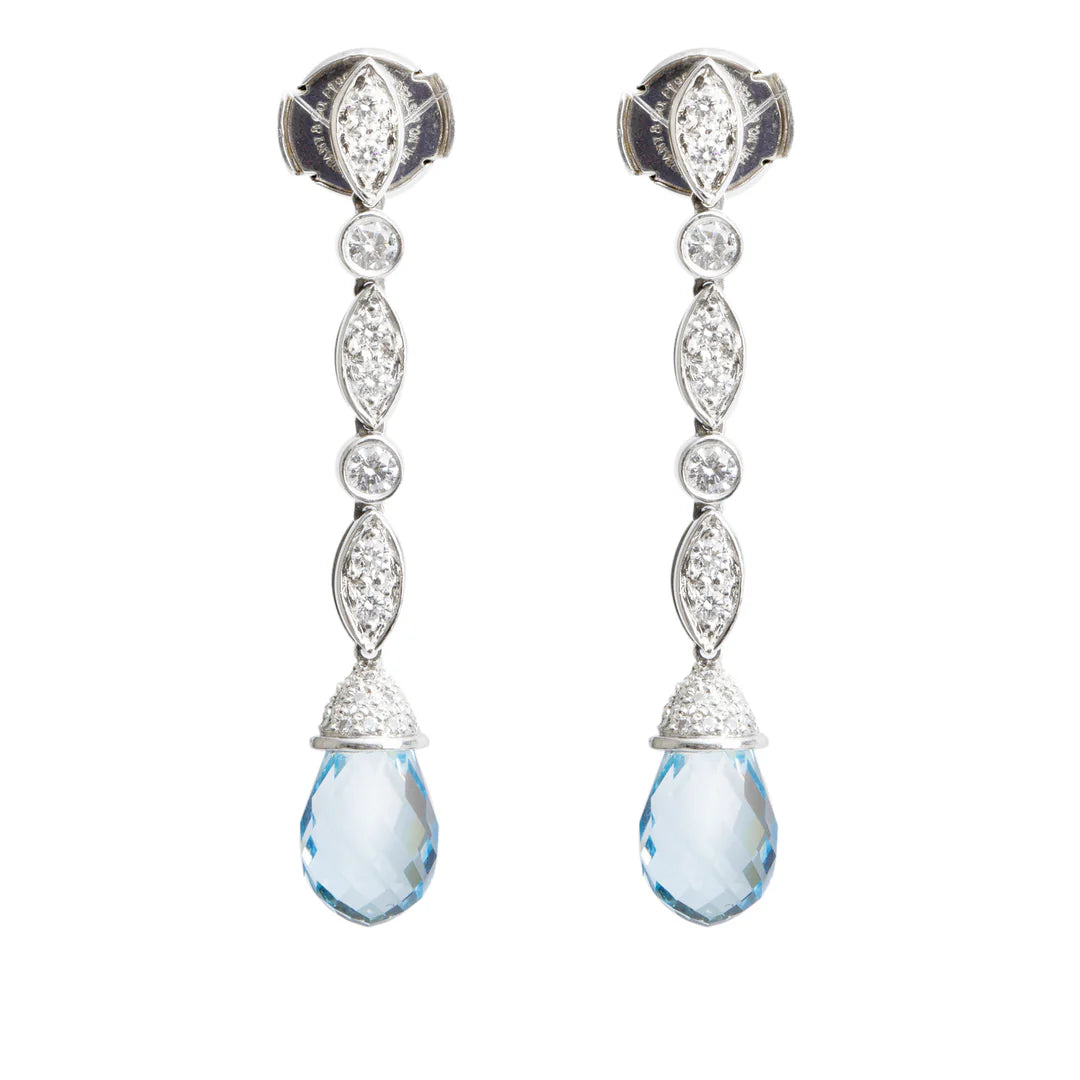Platinum Aquamarine &amp; Diamond Drop Earrings w/ Box &amp; Papers Coeur Cult Core