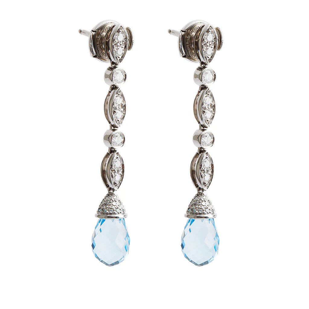 Platinum Aquamarine &amp; Diamond Drop Earrings w/ Box &amp; Papers Coeur Cult Core