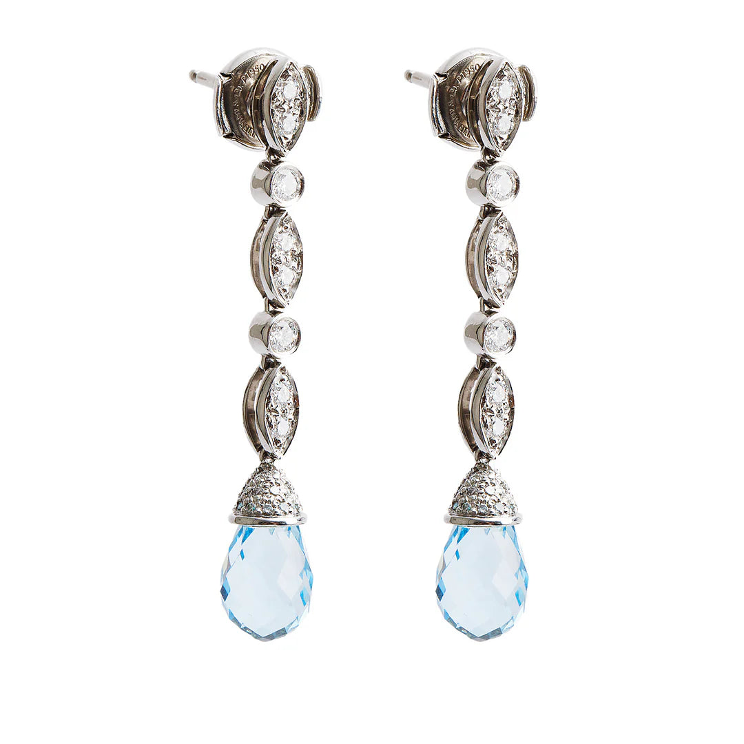 Platinum Aquamarine &amp; Diamond Drop Earrings w/ Box &amp; Papers Coeur Cult Core