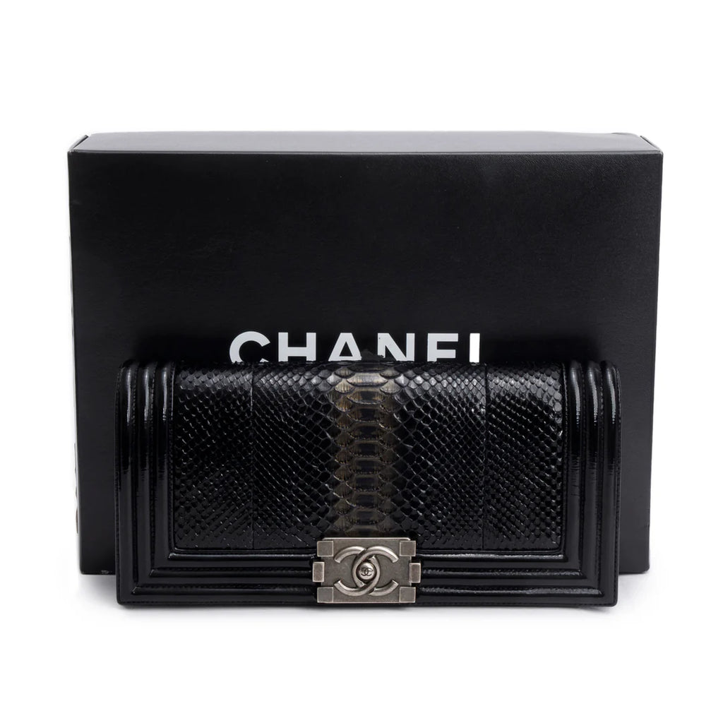 Black Python Patent Leather Boy Flap Clutch w/ Box &amp; Authenticity Card
