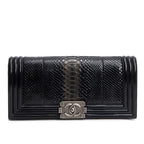 Black Python Patent Leather Boy Flap Clutch w/ Box &amp; Authenticity Card