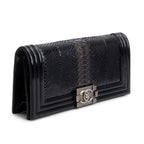 Black Python Patent Leather Boy Flap Clutch w/ Box &amp; Authenticity Card
