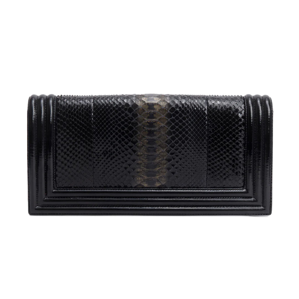 Black Python Patent Leather Boy Flap Clutch w/ Box &amp; Authenticity Card