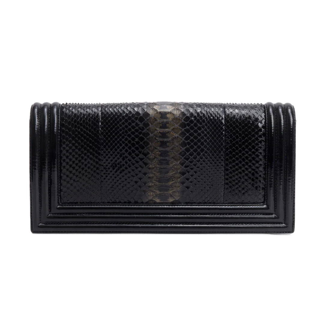 Black Python Patent Leather Boy Flap Clutch w/ Box &amp; Authenticity Card