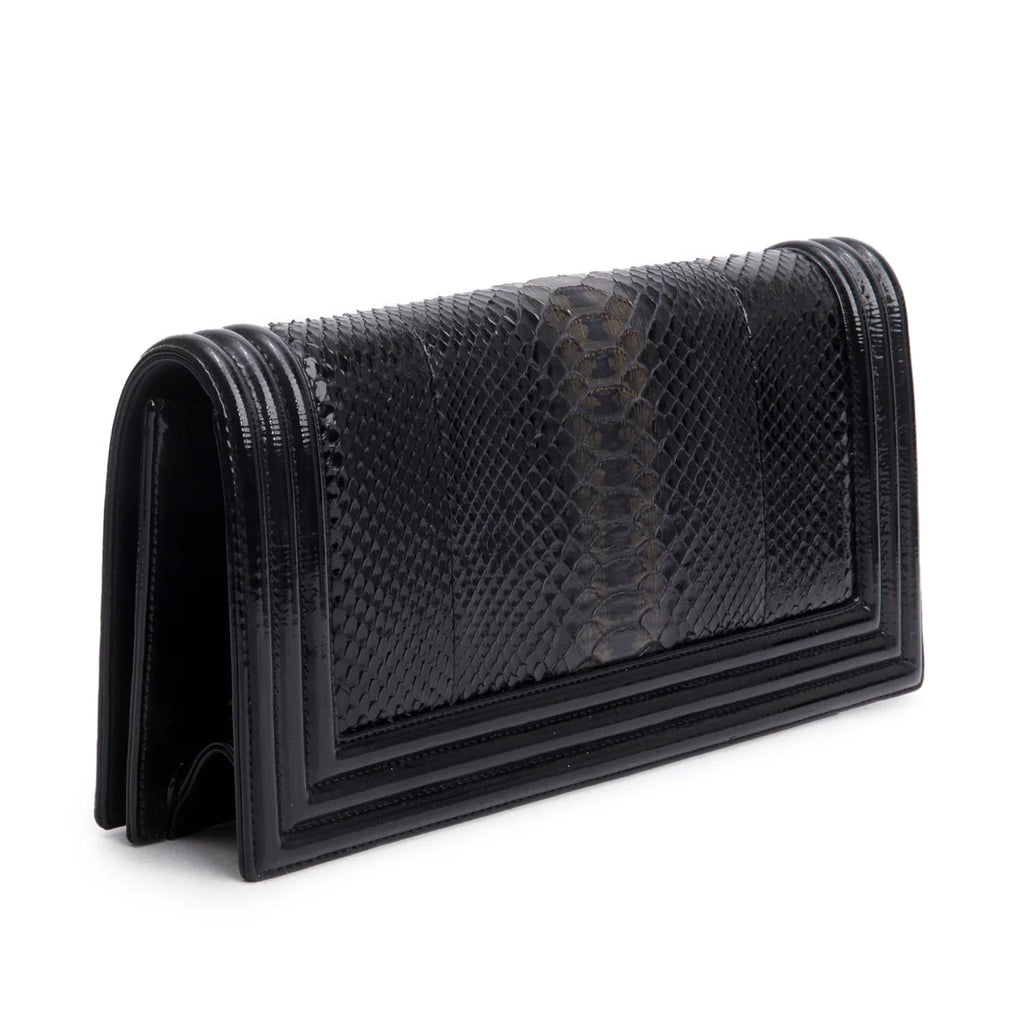 Black Python Patent Leather Boy Flap Clutch w/ Box &amp; Authenticity Card