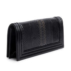 Black Python Patent Leather Boy Flap Clutch w/ Box &amp; Authenticity Card
