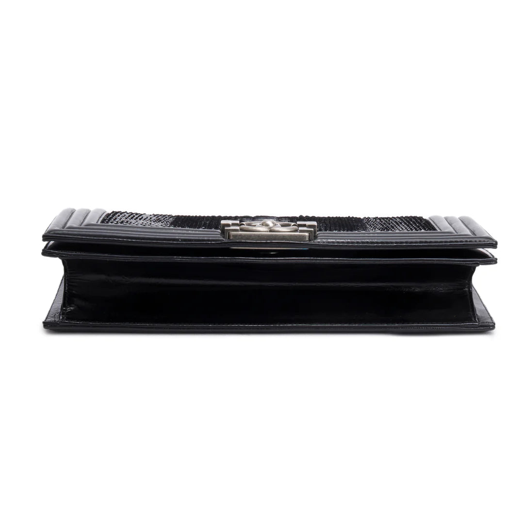 Black Python Patent Leather Boy Flap Clutch w/ Box &amp; Authenticity Card