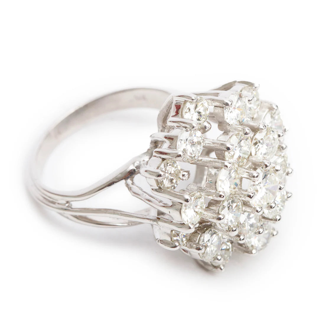 14k White Gold 4.35 tcw. Diamond Cluster Ring, Size 6.25 Coeur Cult Core