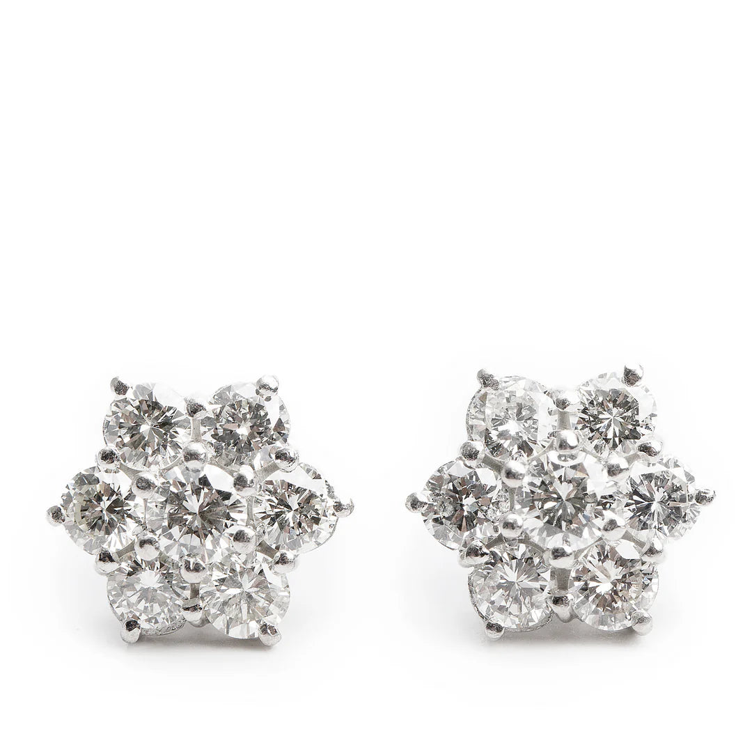 18k White Gold 2.40 tcw. Diamond Cluster Stud Earrings Coeur Cult Core